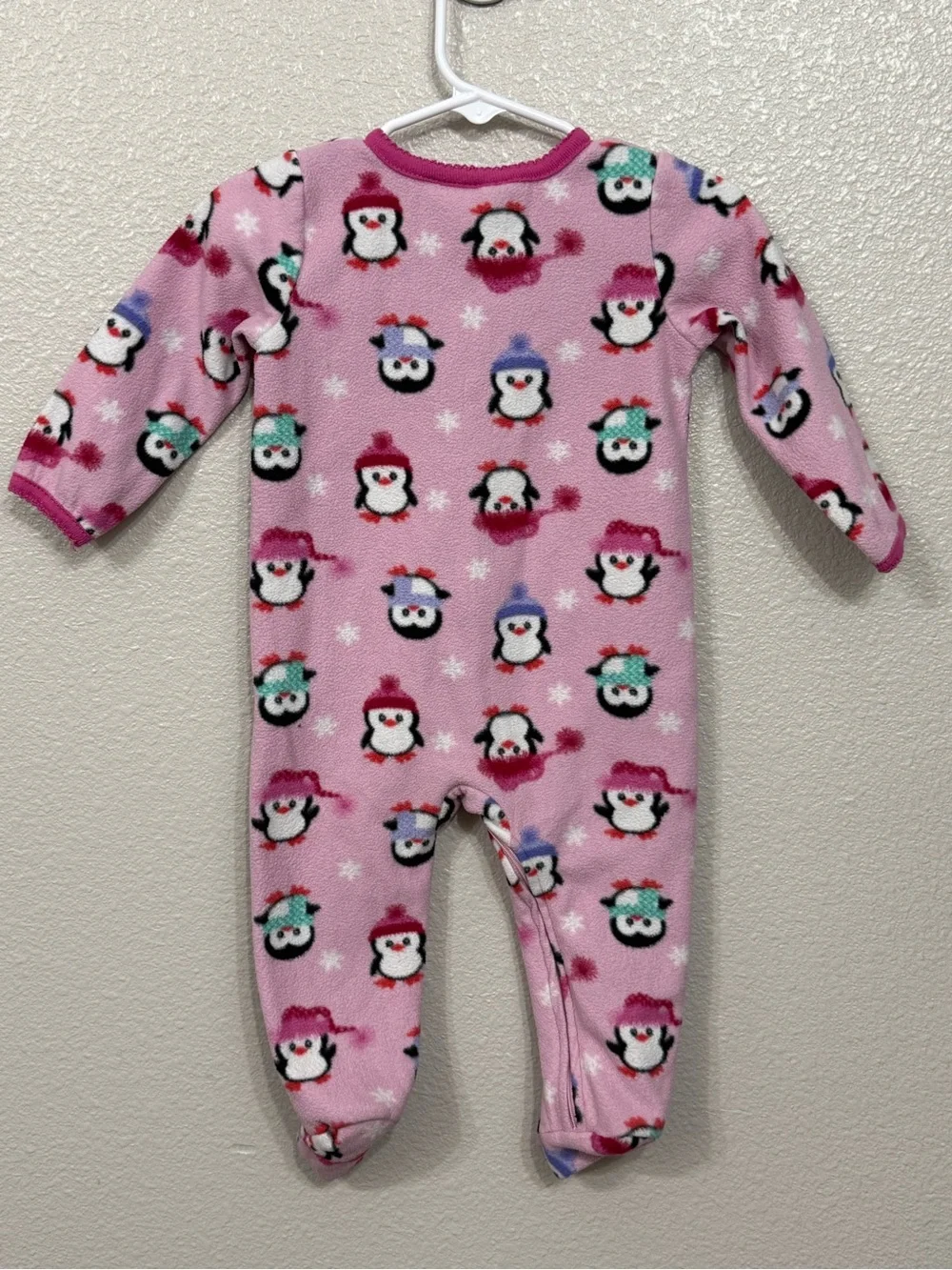 Babies R Us Pink Penguin Fleece Footed Pajamas Size 9M